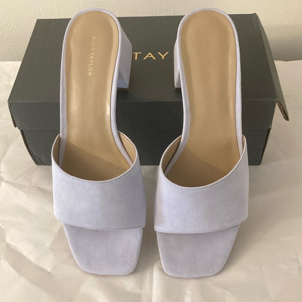 Ann Taylor- Suede Block Heel Mules - NWT